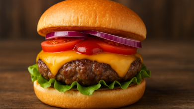 Homemade Burger with Ketchup and Cheese