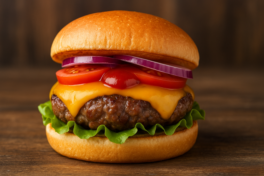 Homemade Burger with Ketchup and Cheese