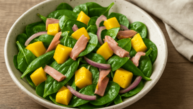 Spinach Salad with Mango and Ham