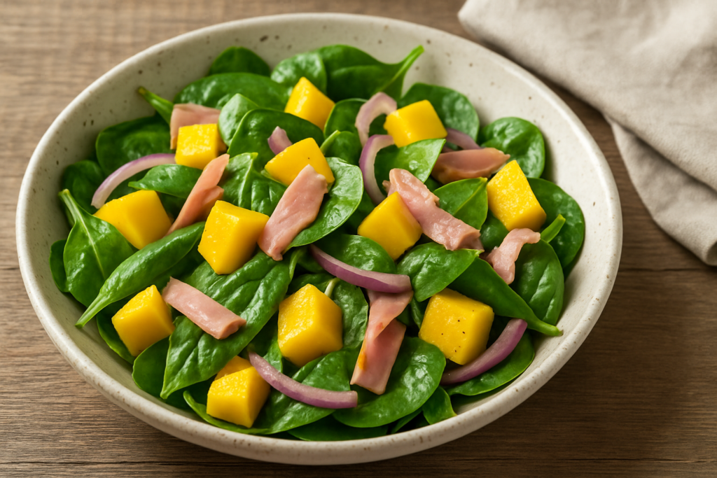  Spinach Salad with Mango and Ham